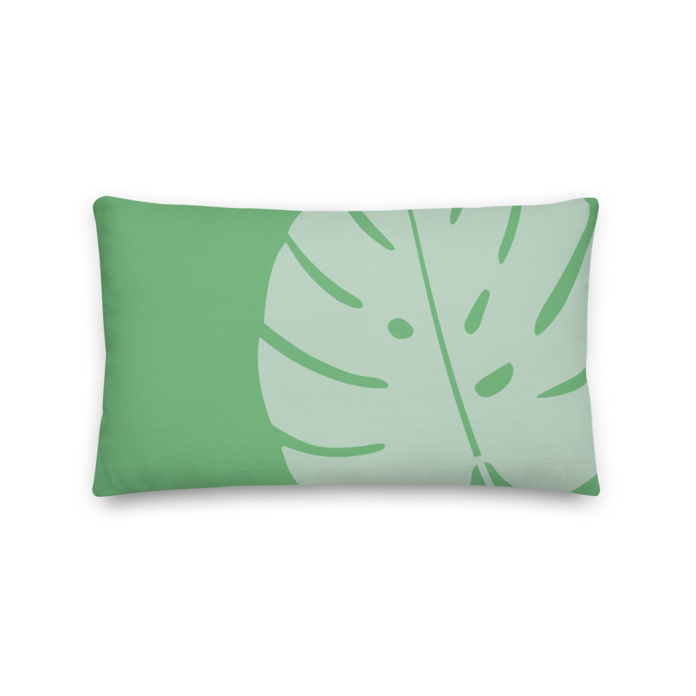 Mint Monstera Lumbar Premium Pillow