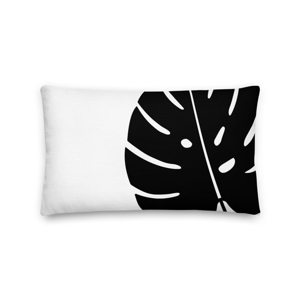 Black Monstera Lumbar Premium Pillow