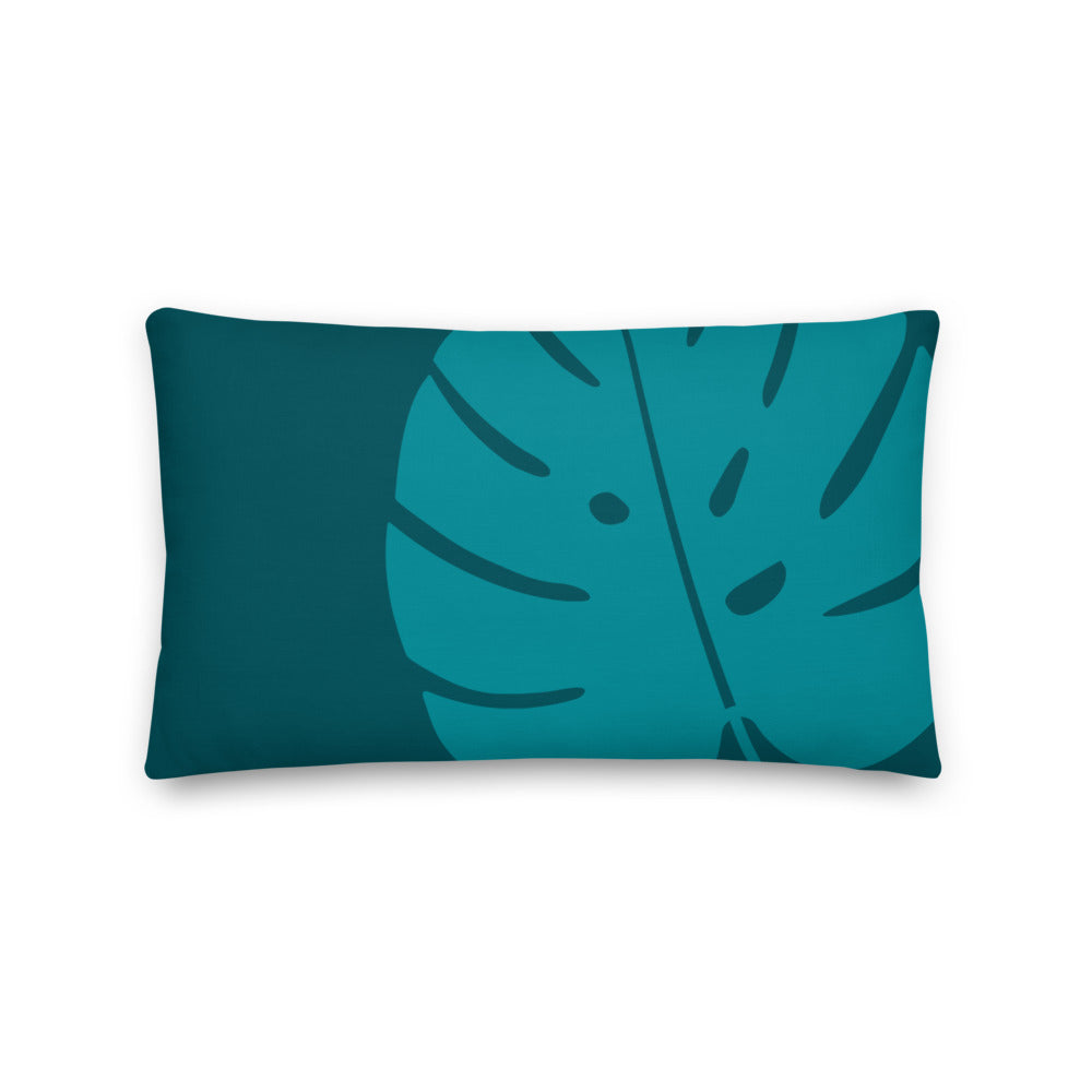 Teal Monstera Lumbar Premium Pillow