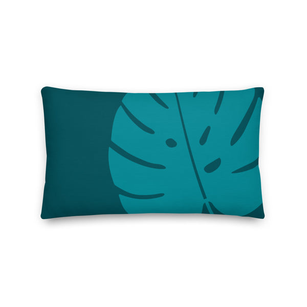 Teal Monstera Lumbar Premium Pillow